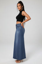 Fringed Sheath Fishtail Denim Skirt