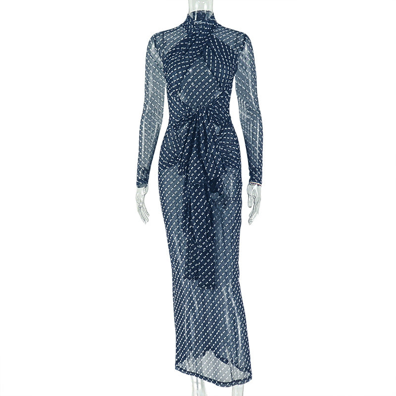Elegant Polka Dot Cinched Hip Dress