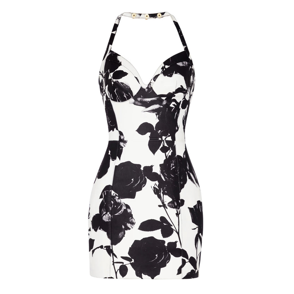 Black & White Spaghetti Straps Floral Dress