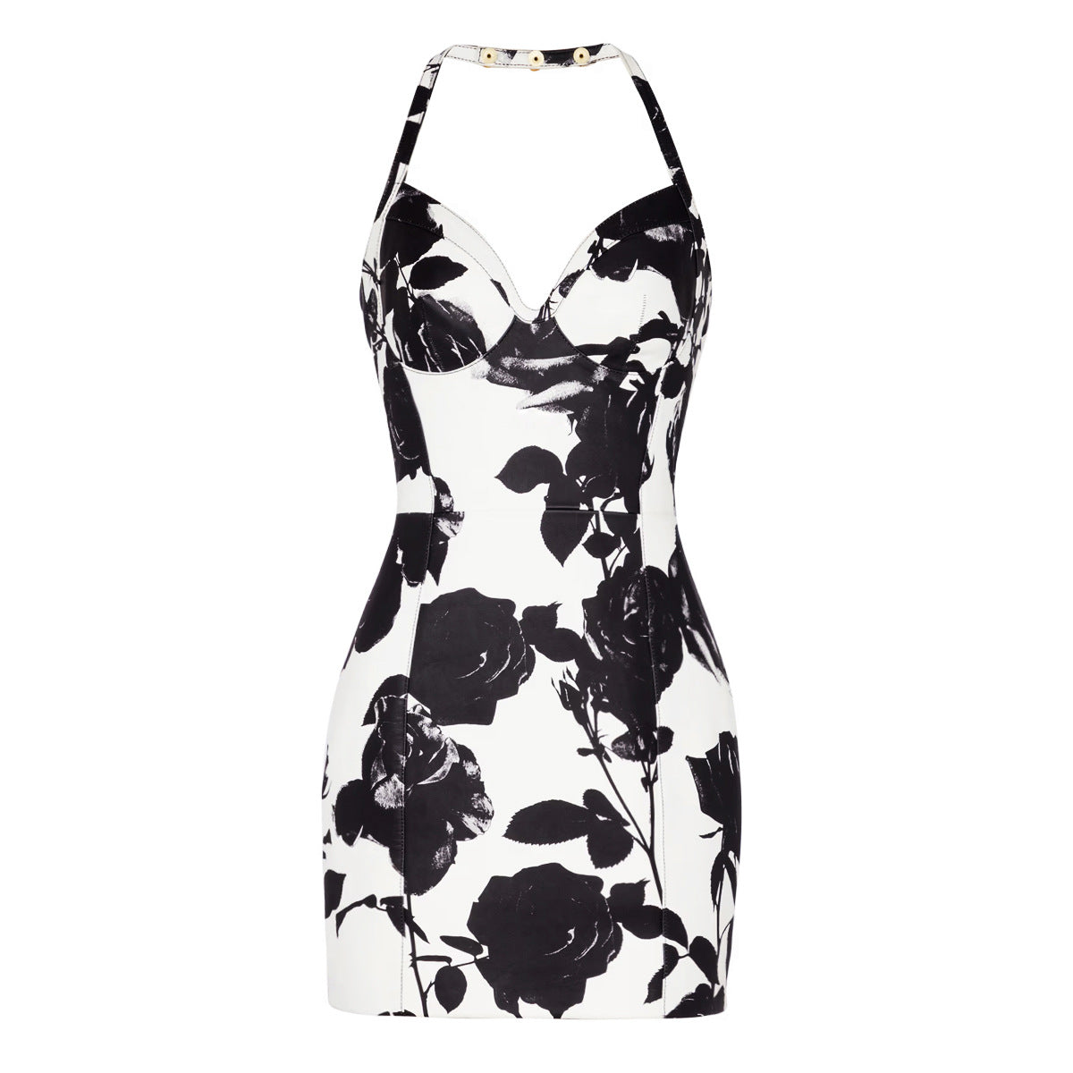 Black & White Spaghetti Straps Floral Dress