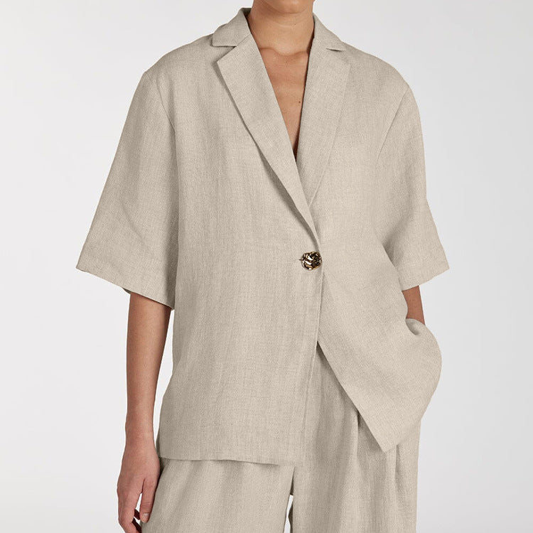 Linen Office Loose Top & Wide Leg Pants Set