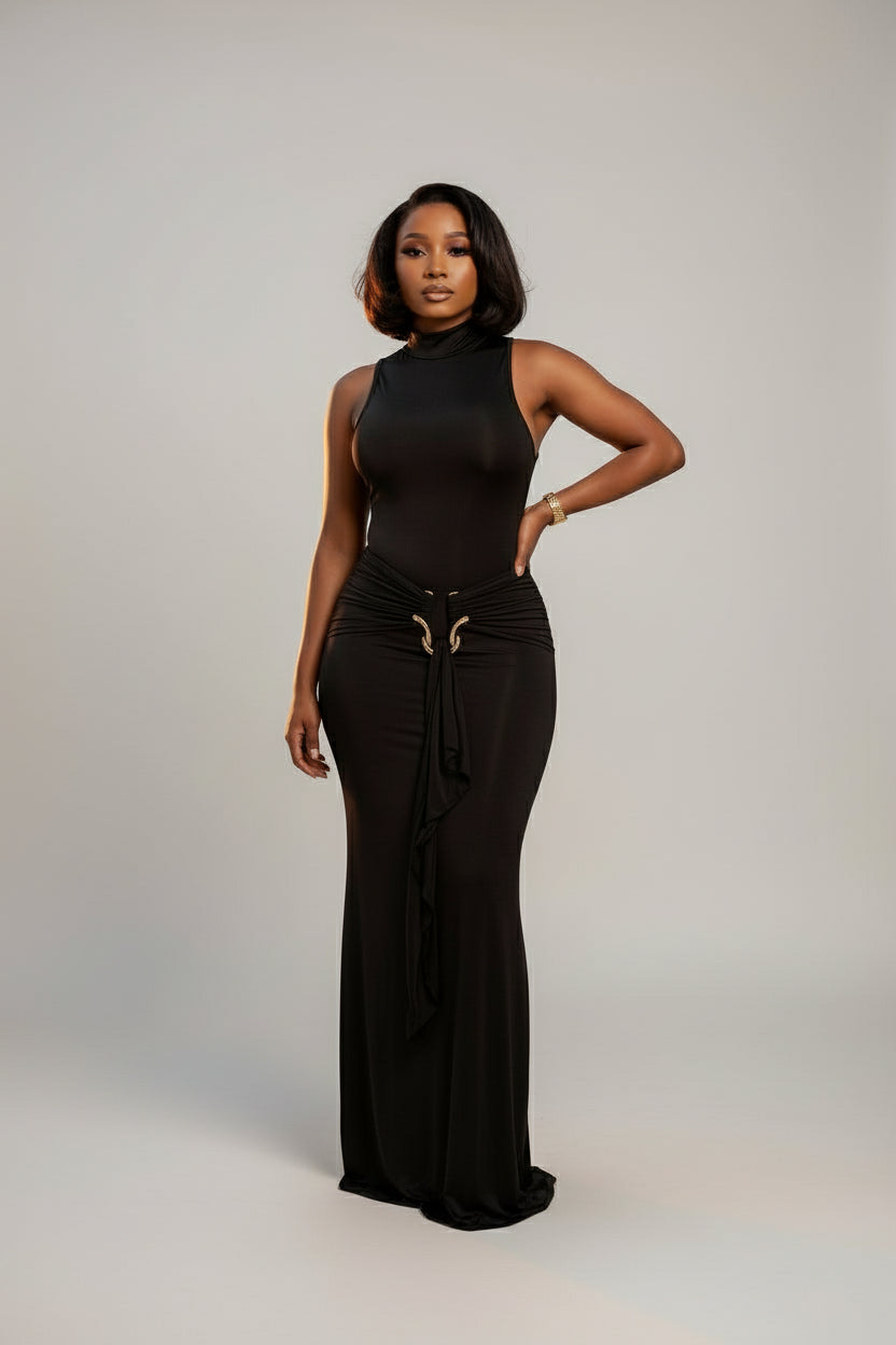 Metal Loop Tied Button Dress
