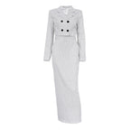 Striped Two Piece Short Blazer Skirt Set