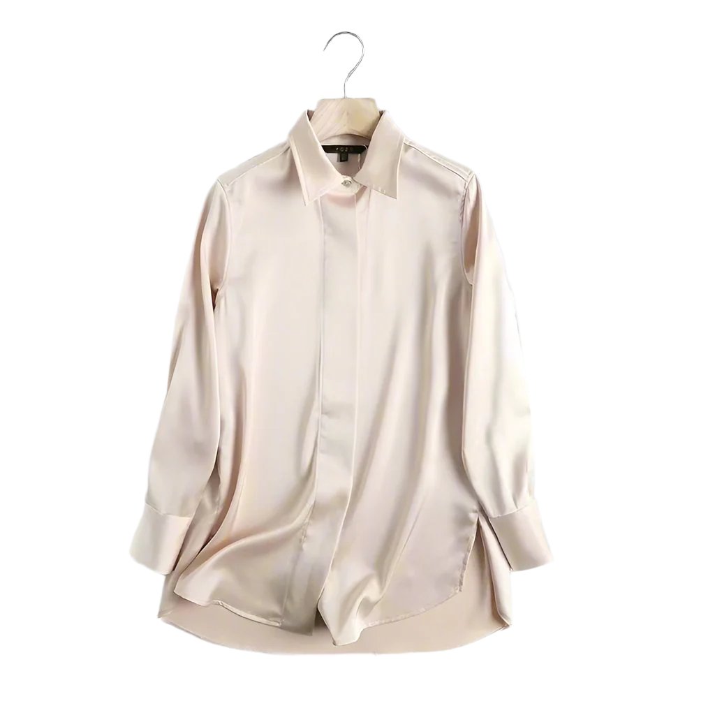 Apricot Polo Collar Satin Shirt