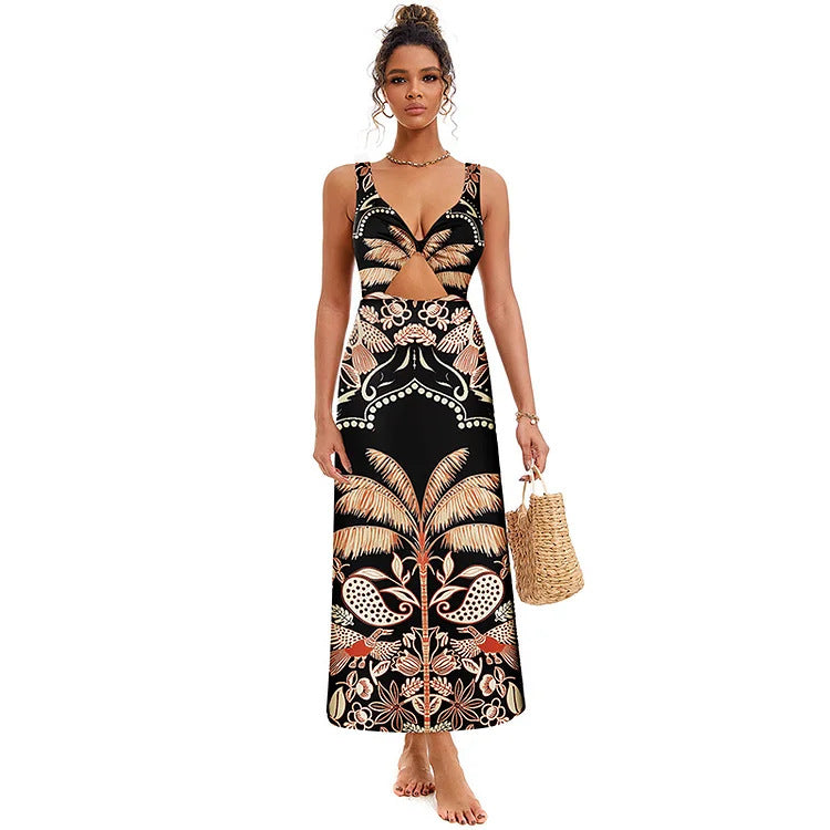 Tropical Coconut Print Cutout Swimsuit Set