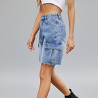 Five Point Side Cargo Denim Shorts