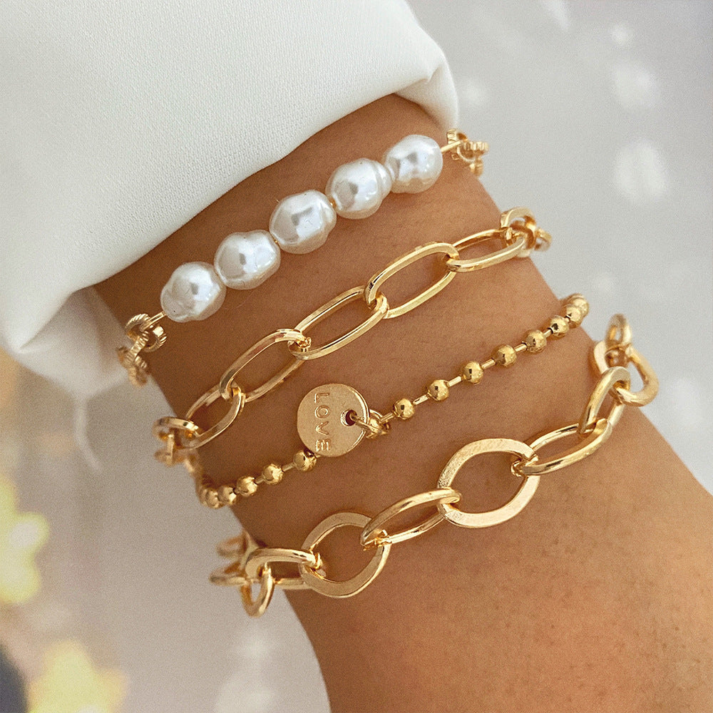 Heart Pearl Chain OT Bracelet