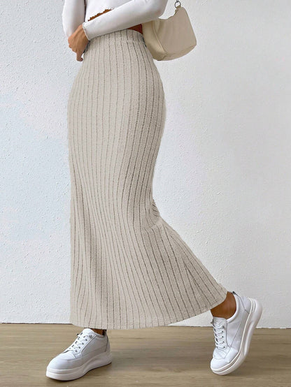 High Waist Side Slim Fit Slit Knitted Skirt Women