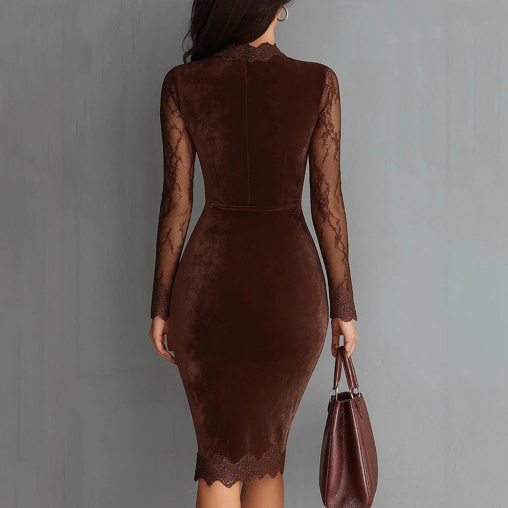 Lace Patchwork Hip Wrap Dress