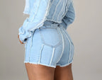 Retro Frayed Asymmetric Jeans Shorts