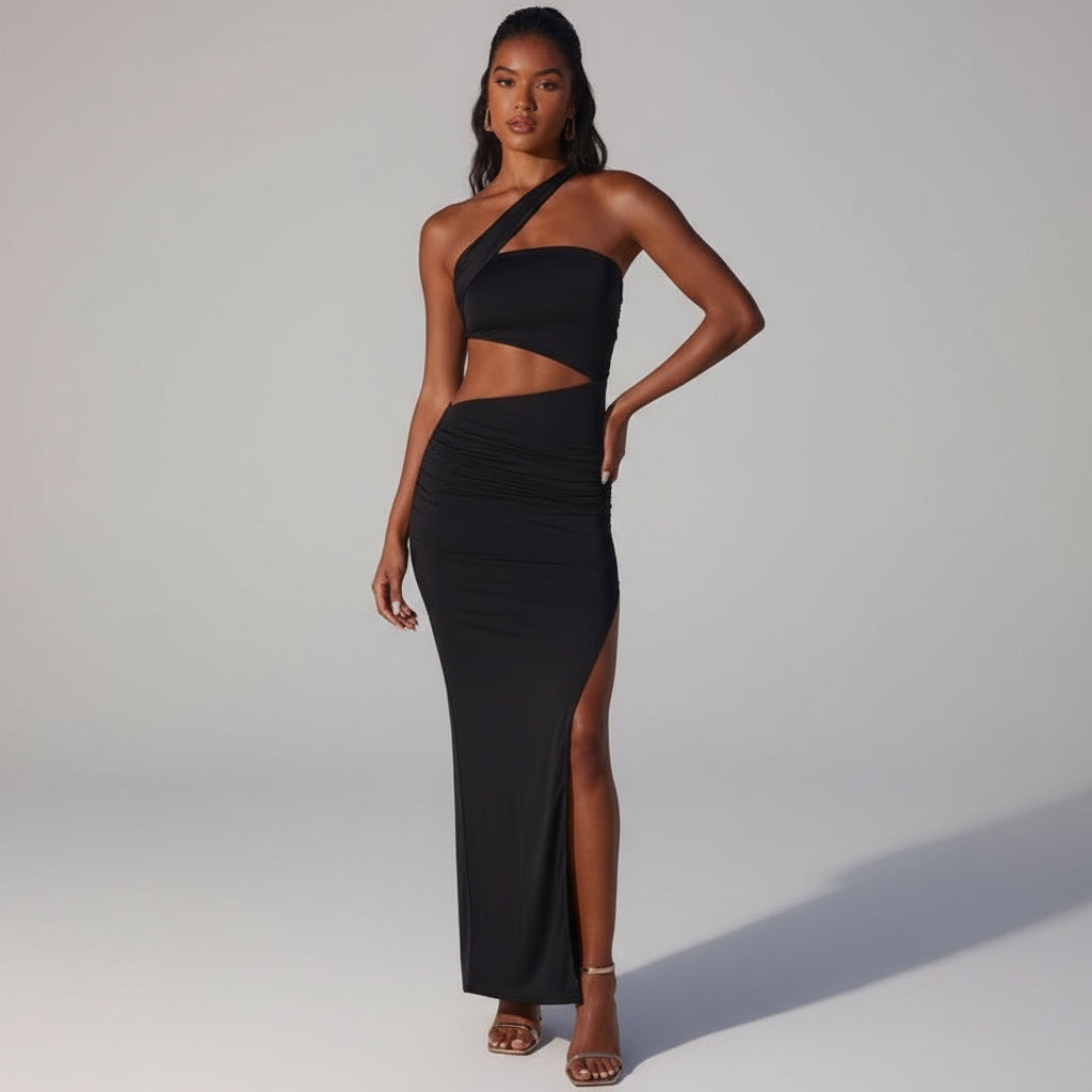 One Shoulder Sheath Split Dress