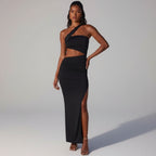 One Shoulder Sheath Split Dress