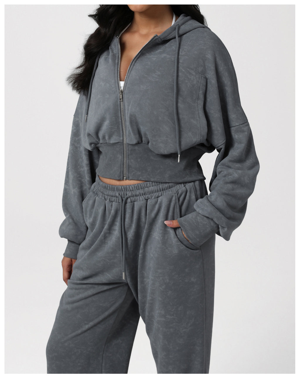 Printing Fitness Sweater Women Loose Hooded Coat Sports Pocket Casual Pants Training Two Piece Sets