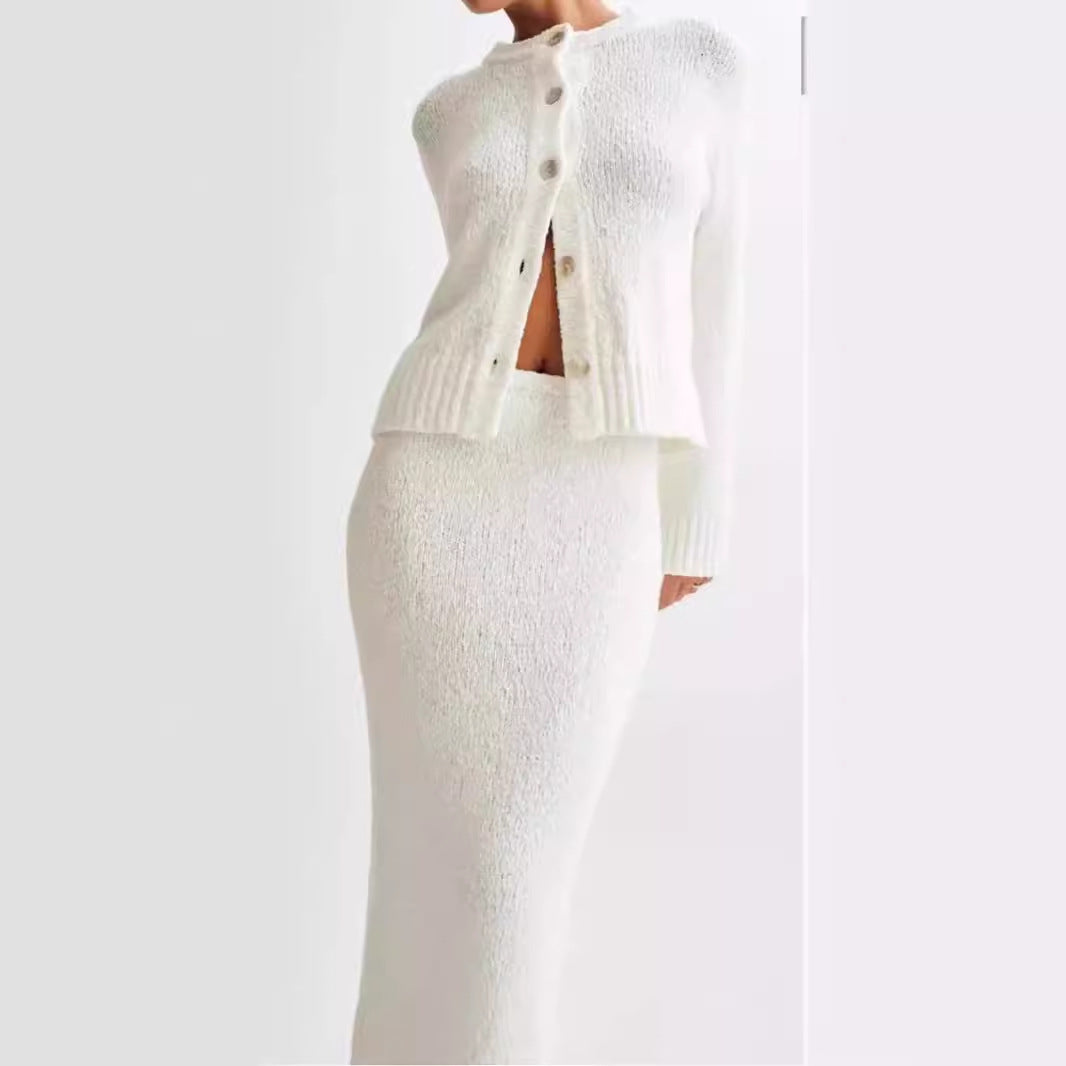 Women White Elegant Slimming Two-Piece Suit Skirt Women