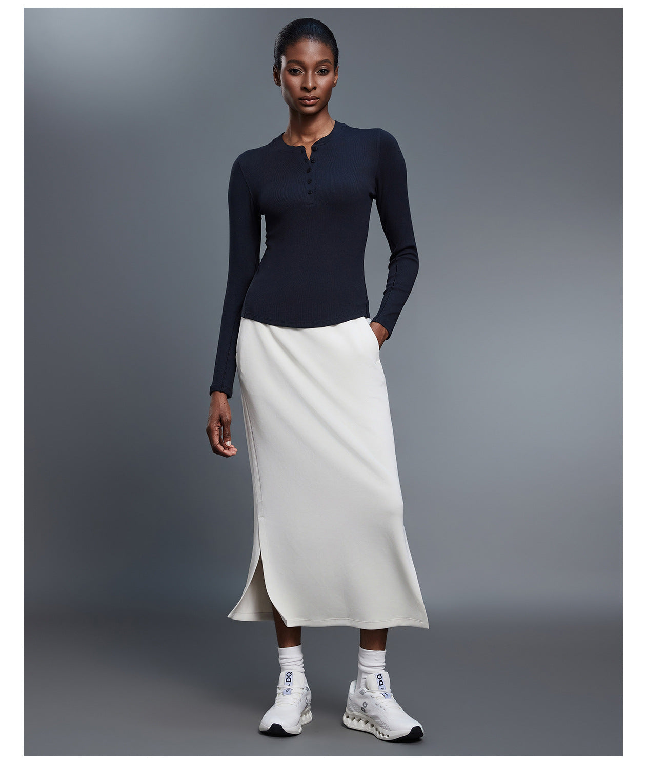 Simple Straight Exercise Skirt Women Casual Mid Length Skirt Slimming Slit Hip Skirt