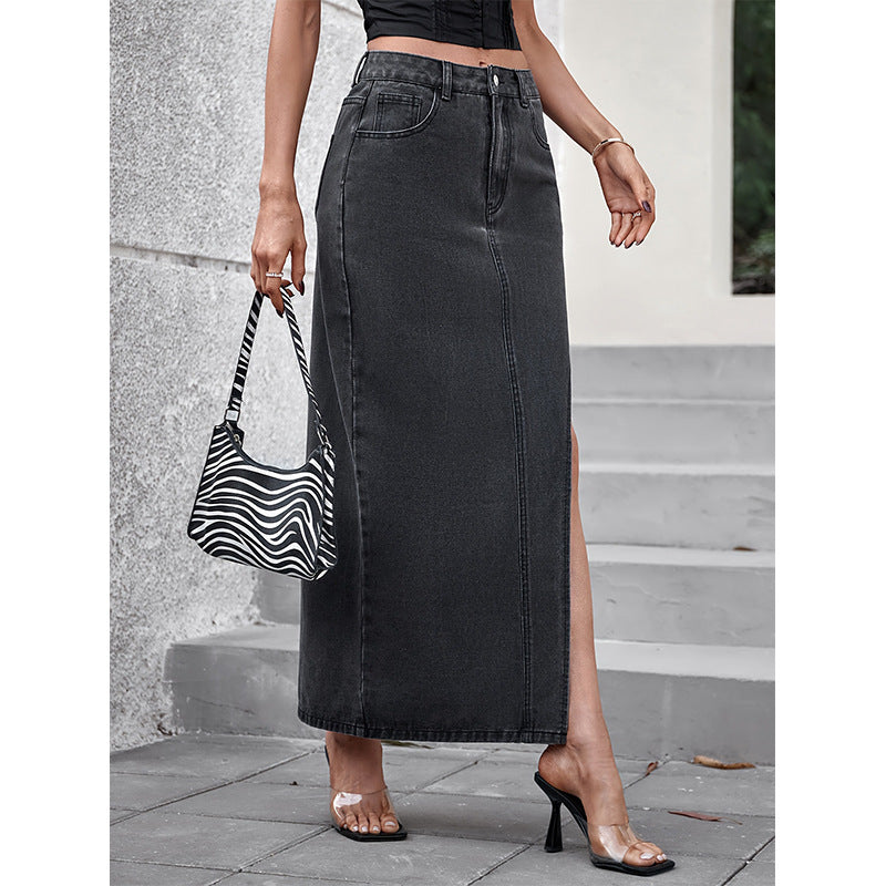 Slit Denim Skirt