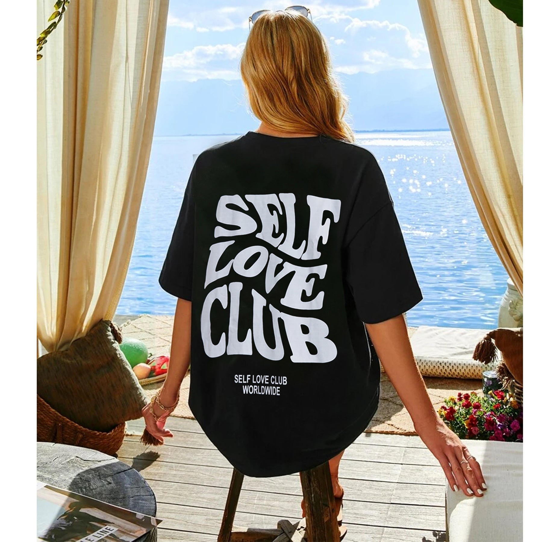 Loose Printed Self Love Club T Shirt