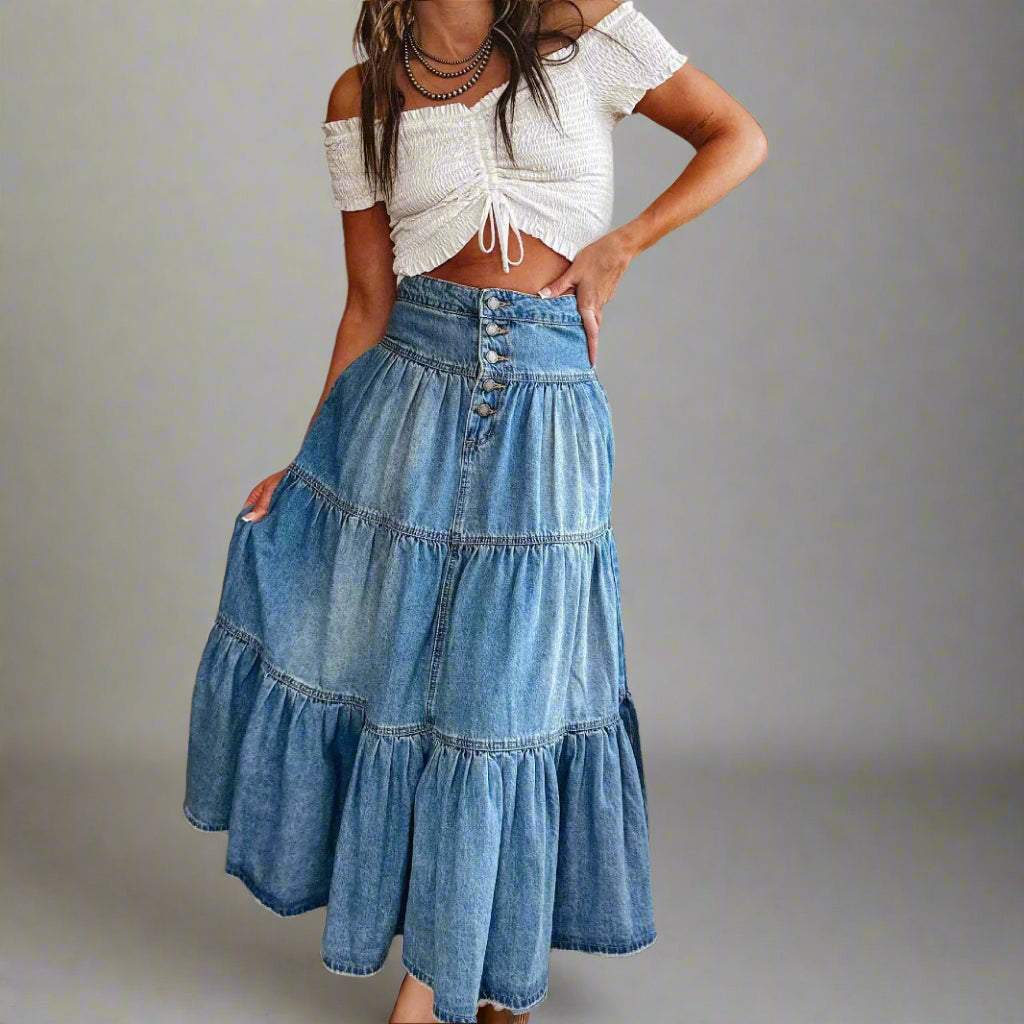 A line Layered Cake Denim Skirt