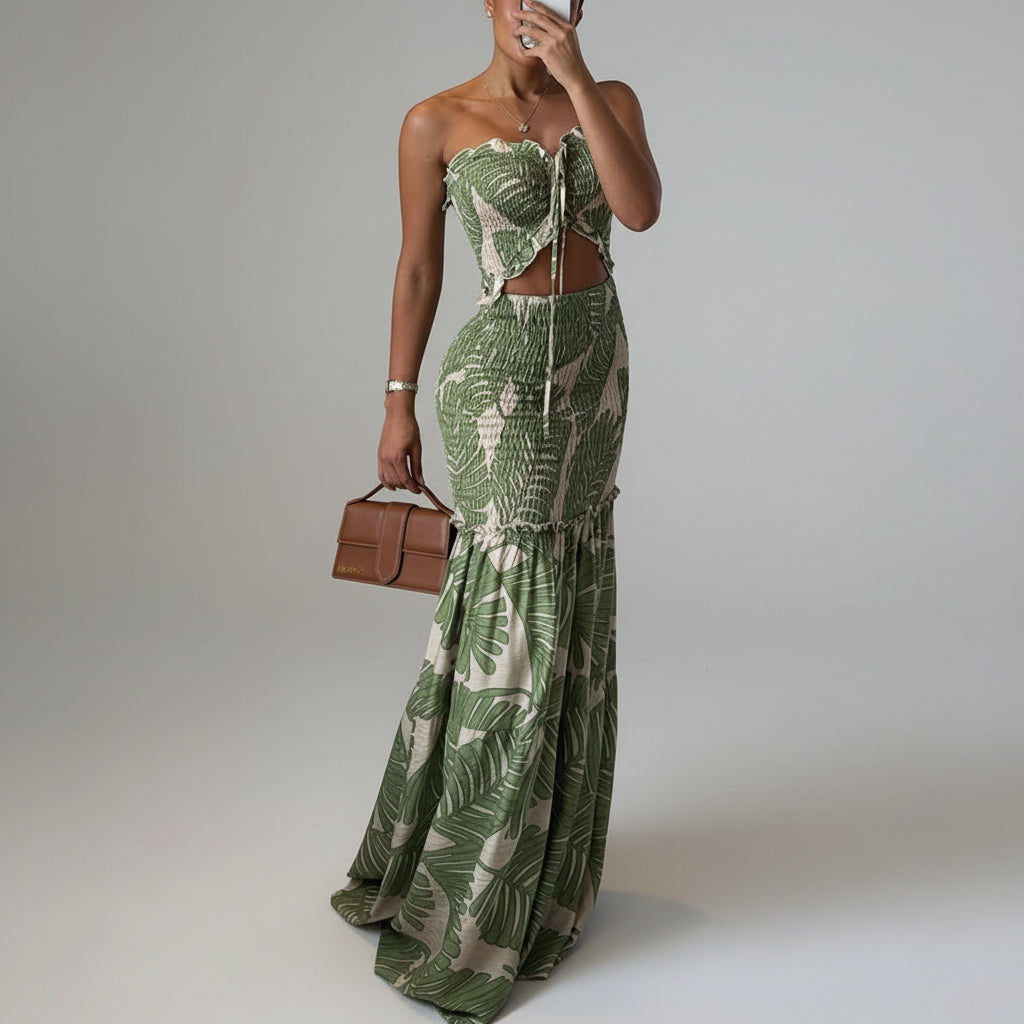 Dark Green Printed Leaves