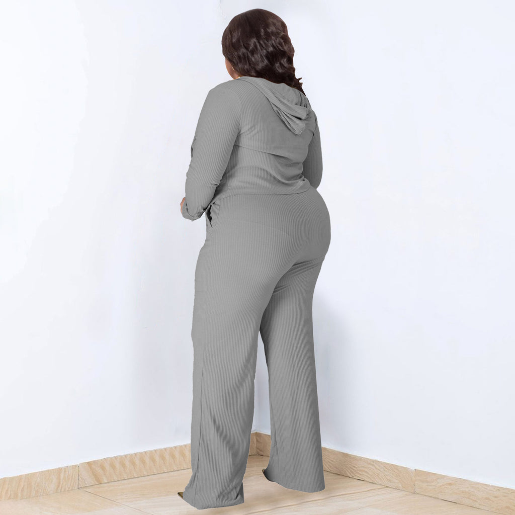Plus Size High Elastic Sunken Stripe Three Piece Suit Sports Casual Sexy Women Clothing