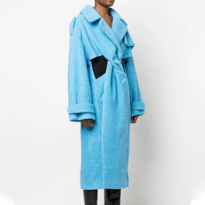 Twisted Waist Blue Plush Coat