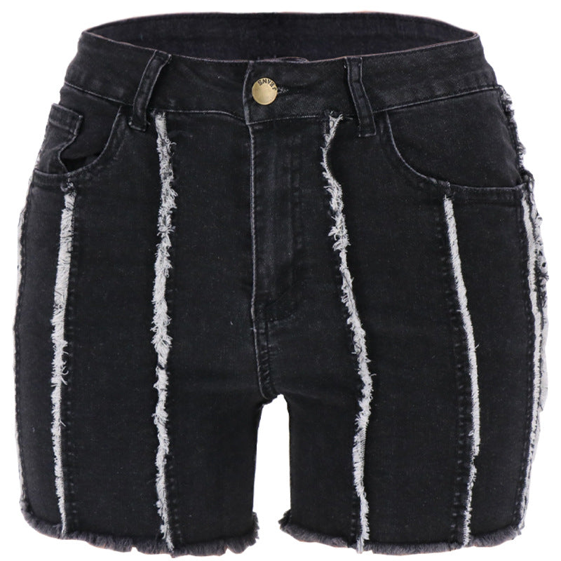 Retro Frayed Asymmetric Jeans Shorts