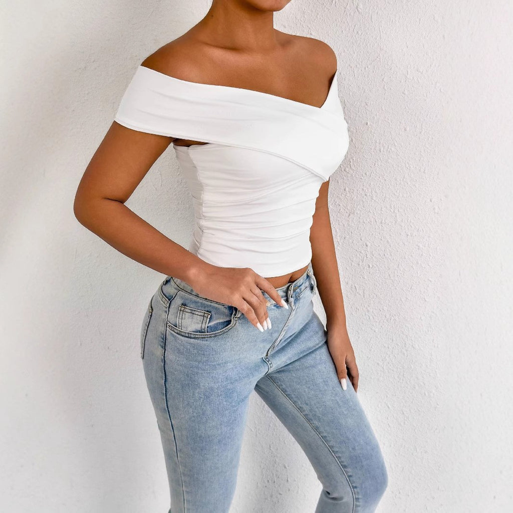 Off Neck Cross Slim Fit Top