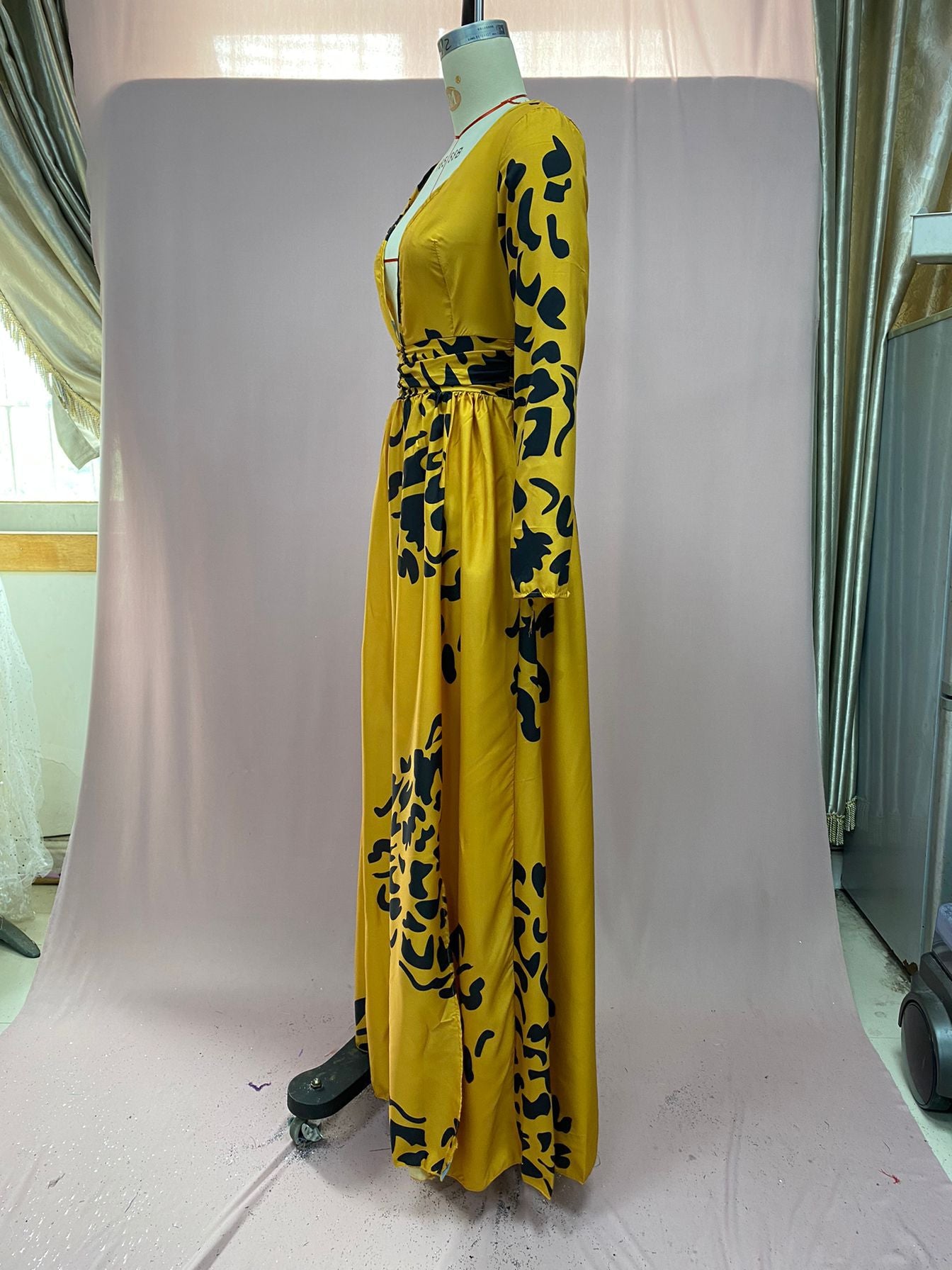 Split Leopard Print Slim Fit Sexy Deep V Plunge Dress