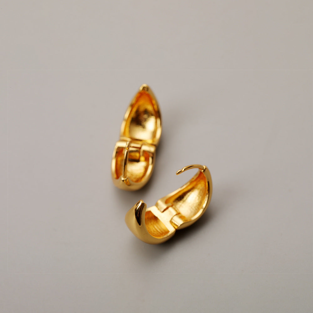 Elegant French Metal Glossy Arc Brass Earrings