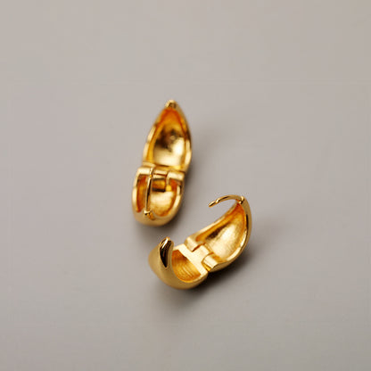 Elegant French Metal Glossy Arc Brass Earrings