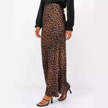 Satin Leopard Print Skirt