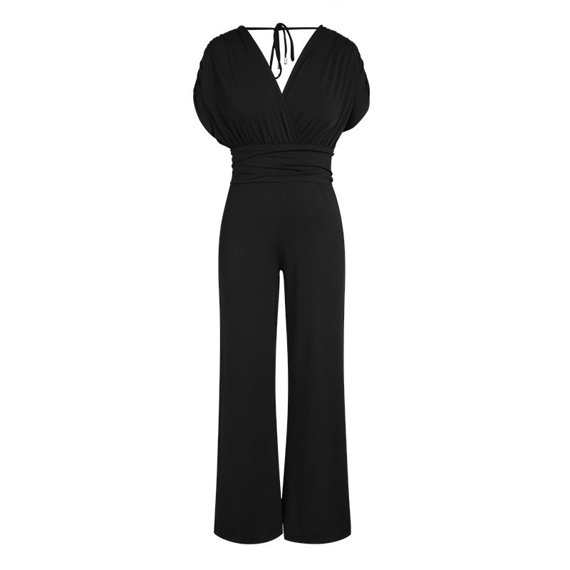 V neck Wide Leg Jumpsuit Pants