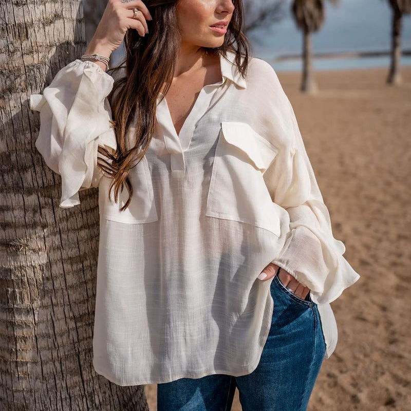 Long Sleeve Pullover Linen Blouse