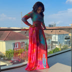 Vintage Crumbled Printed Patchwork A line Long Sleeve Dress