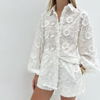 Cotton Embroidered High Waist Shorts Set