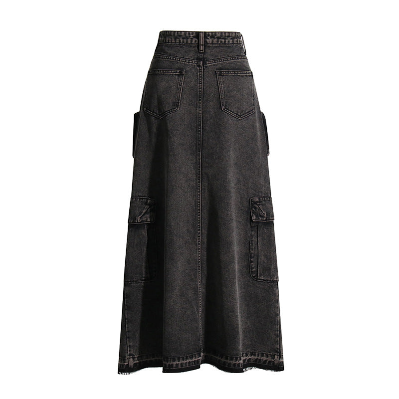 Cargo Front Slit Denim Skirt