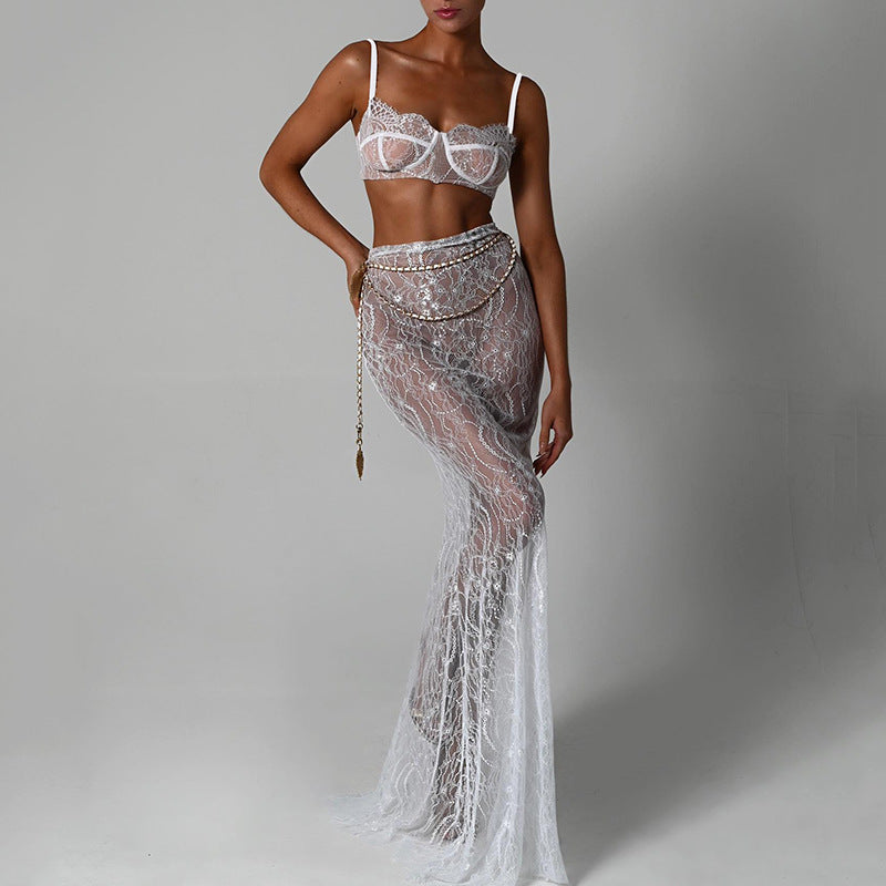 Backless Lace Fishtail Skirt Set