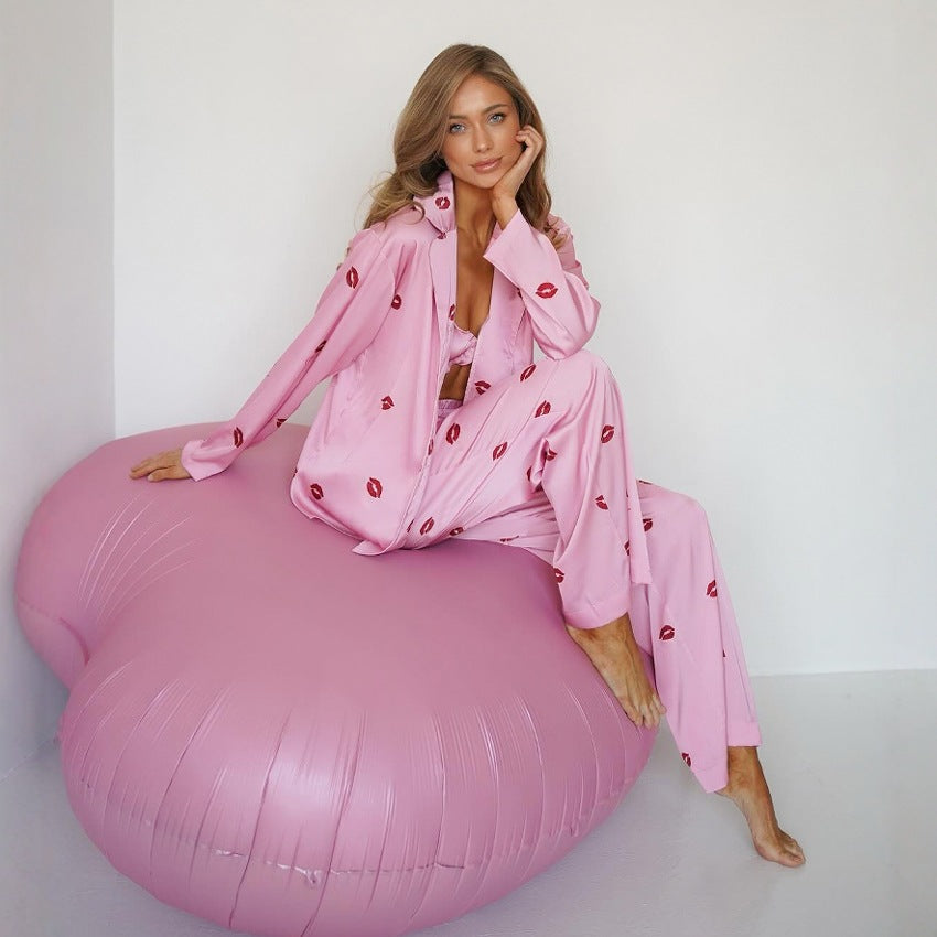 Three Piece Satin Like Pajamas
