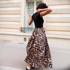 Leopard Print Pleated Puffy Skirt