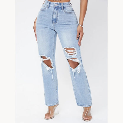 Ripped Washed Wide Leg Jeans