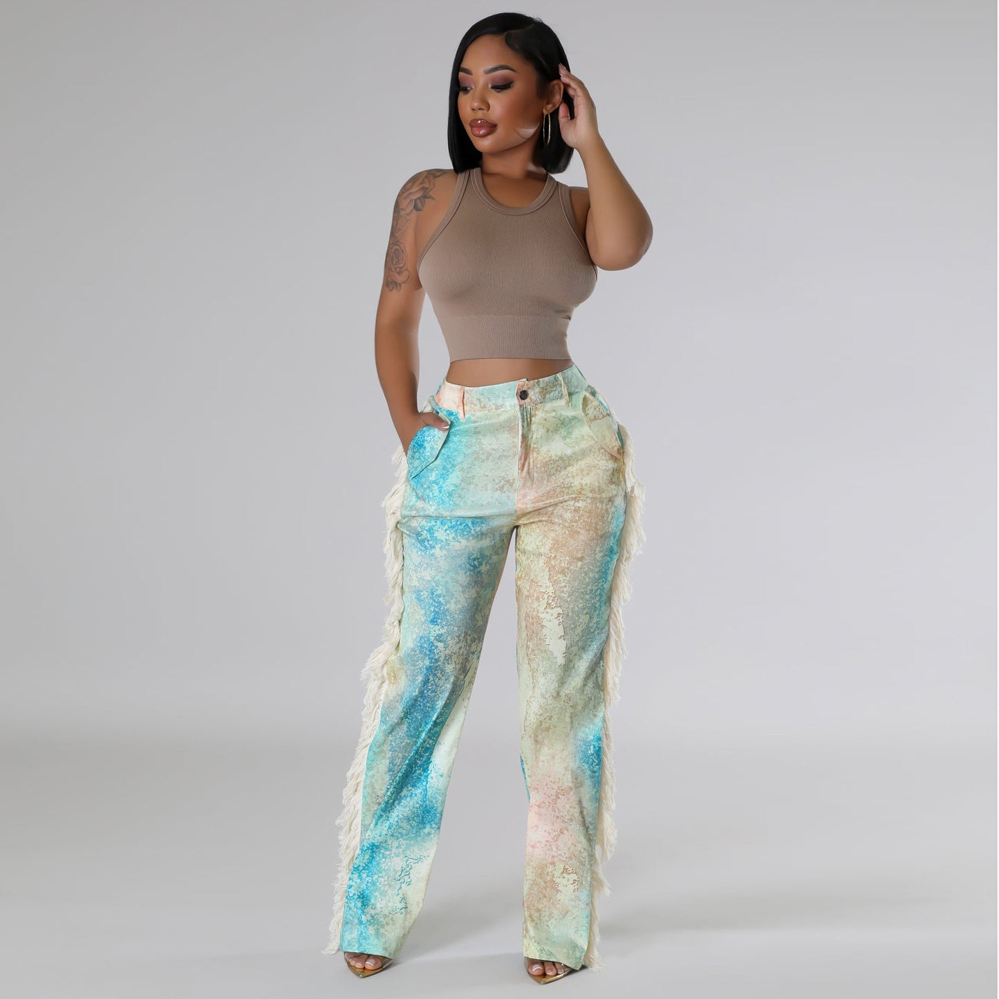 Printed Tassel Straight Casual Pants