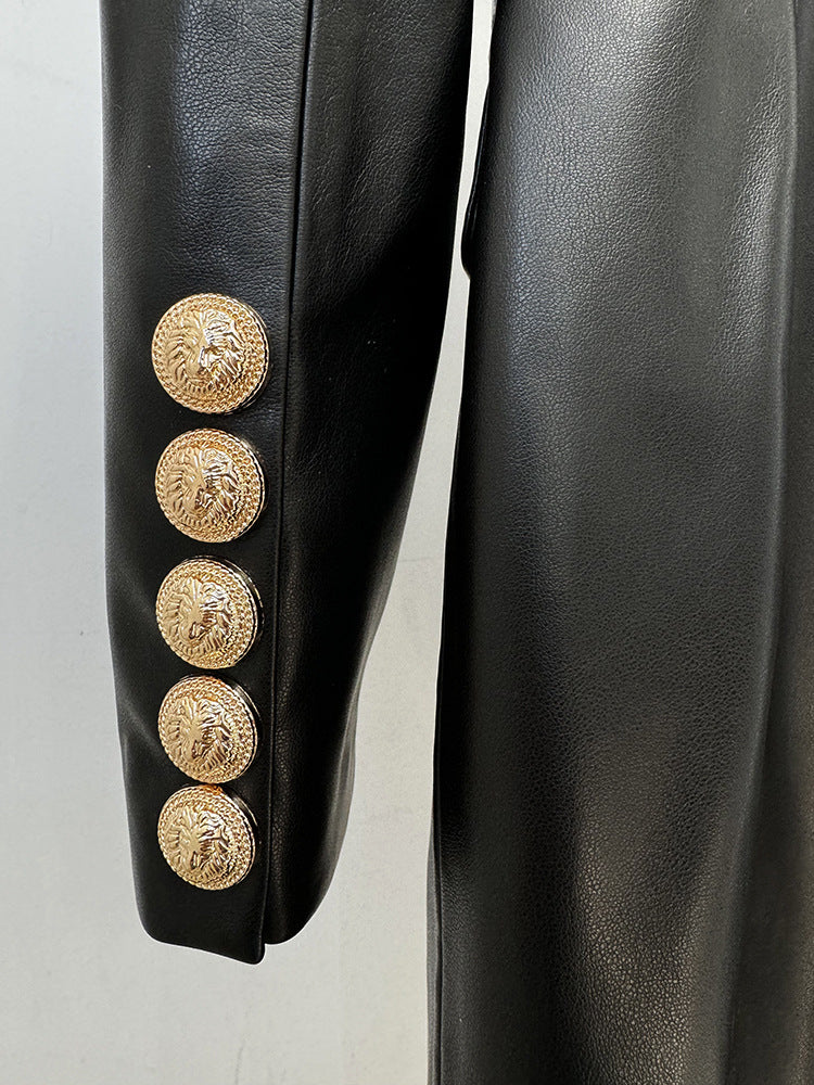 Double Breasted Faux Leather Gold Button Dress