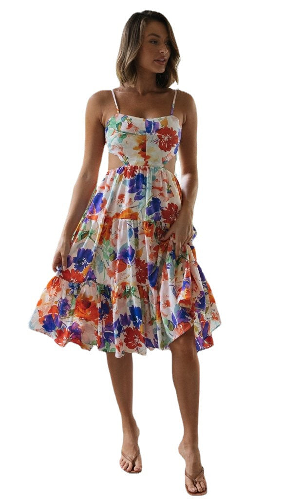 Printed Backless Large Spring Dress