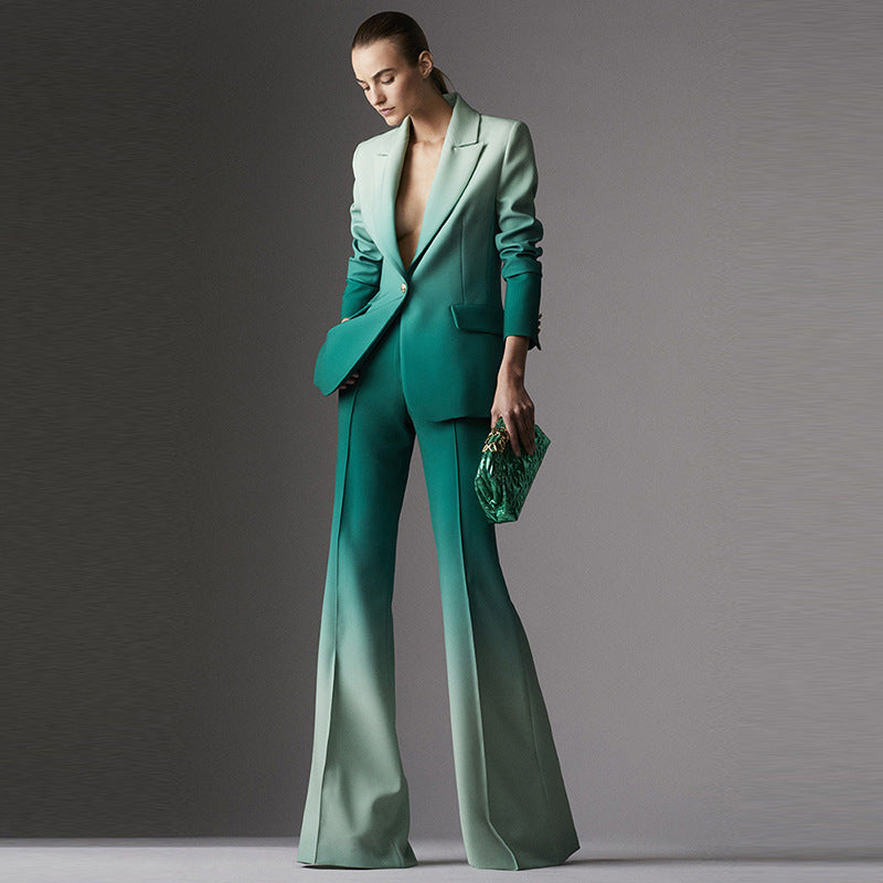 Elegant Gradient Slim Flared Pants Suit