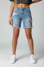 Ripped High Waist Washed Jeans Shorts