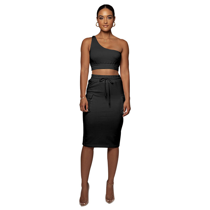 One-Shoulder Top & Mid-Waist Hip Skirt Set