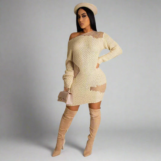 Cutout Design Knitted Sweater Dress