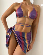 Gradient Bikini Three Piece Swimsuit Set