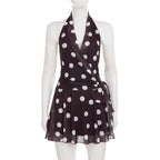 Retro Polka Dot Deep V Plunge Backless Vacation Dress