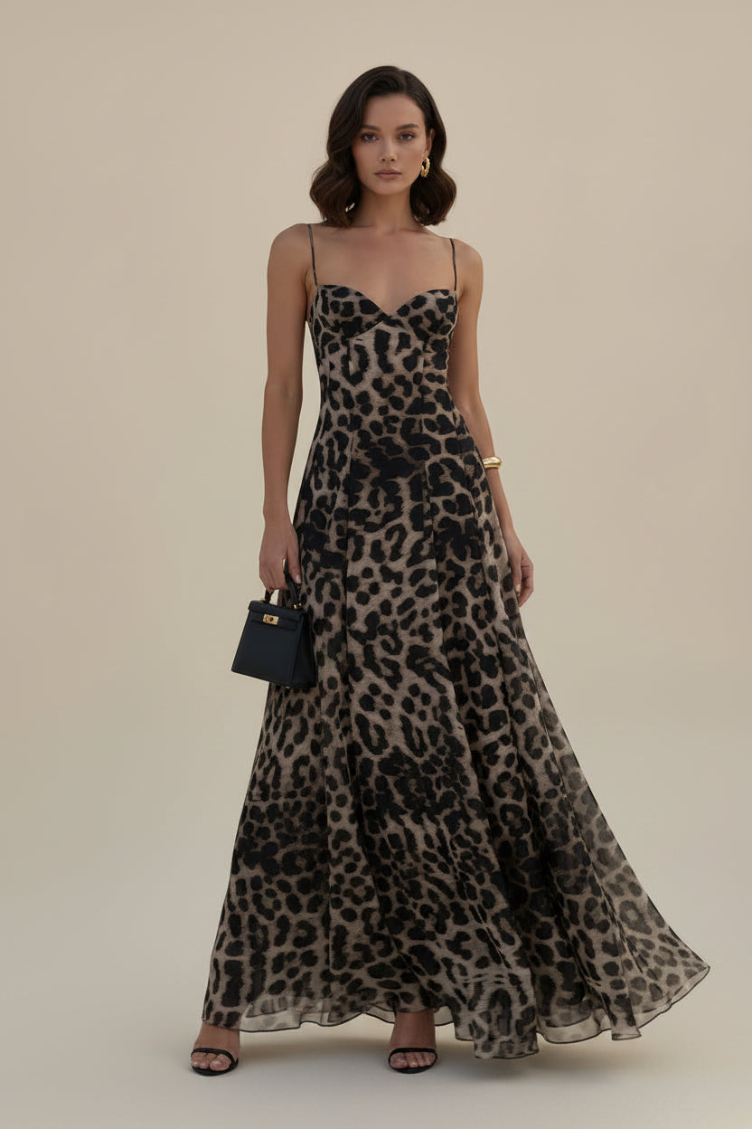 Primal Elegance A-Line Leopard Maxi Dress